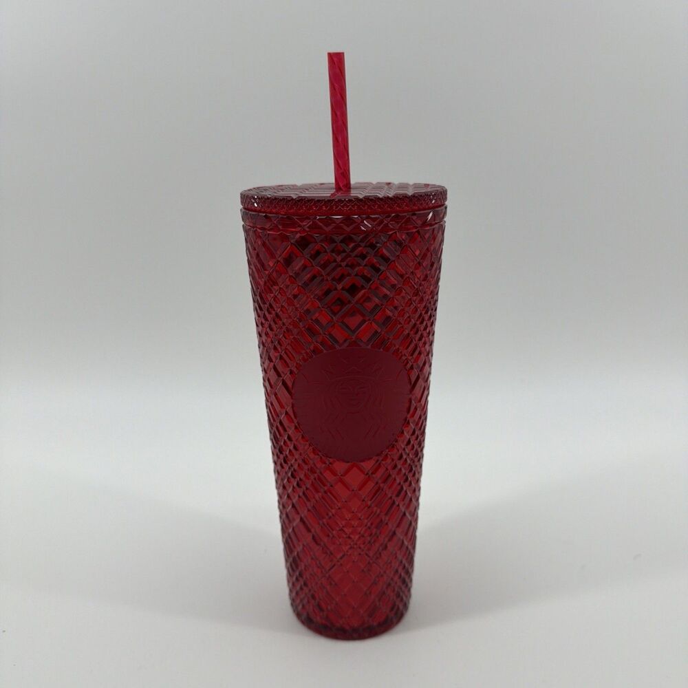 Starbucks Cup Red Bling Studded Venti 24 oz Cold Tumbler With Straw NEW Holiday